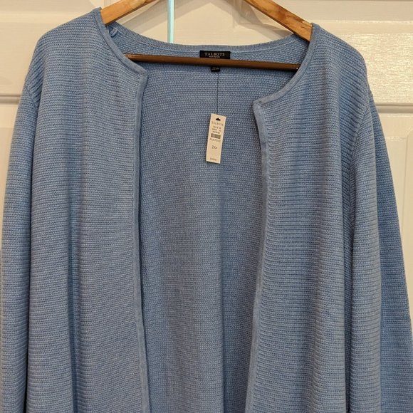 Talbots Textured Knit Open Sweater Jacket Cardigan Light Blue 2XPetite NWT - Picture 6 of 9